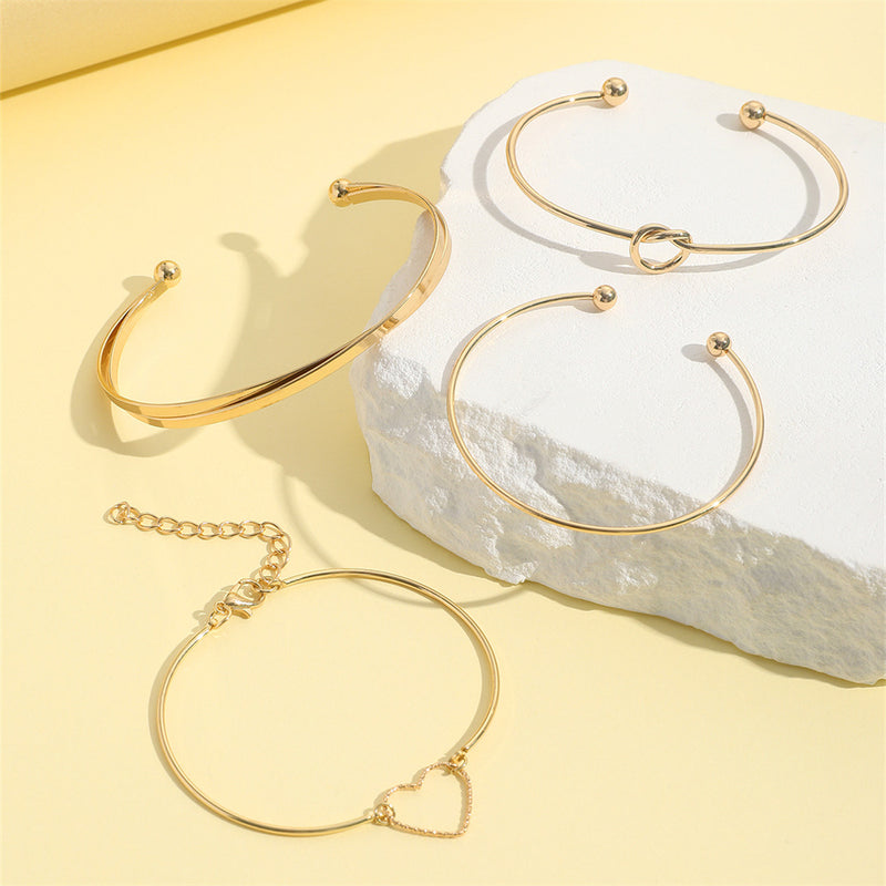 Vintage Gold Crystal Heart Letter Love Bangle Bracelet For Women Fashion Multi-layer Geometric Charm Bracelets Jewelry Gifts