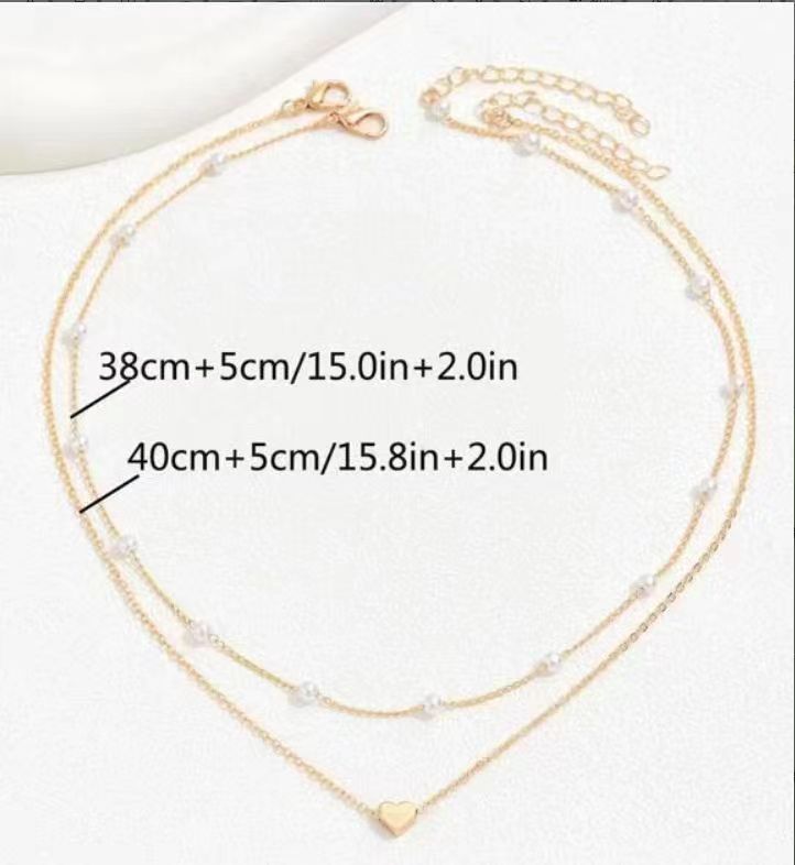 Special-interest Design Double Layer Twin Pearl Heart Necklace