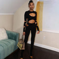 2023 New Casual Hollow Out Navel Long-sleeved Slim Jumpsuit