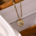 Fashion Jewelry Personality Copper Plated Real Gold Heart-shaped Zircon Pendant Necklace And Earrings Suite