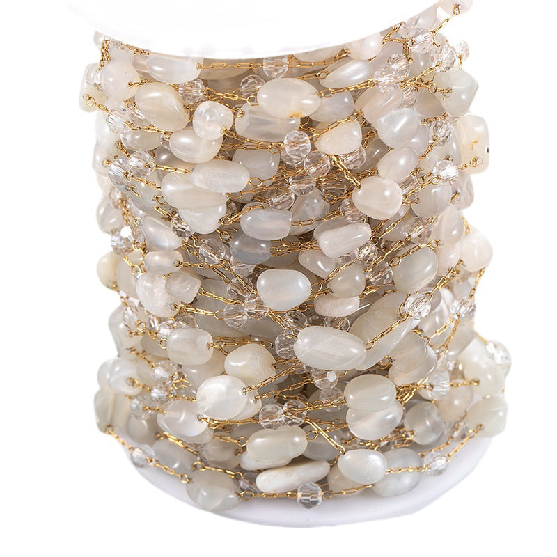 Stainless Steel Natural White Crystal Gravel Chain